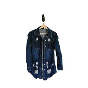 Distressed Denim‎ Jacket Size Large Button up blue